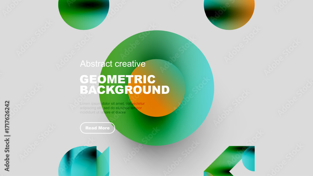 Poster abstract geometric background features vibrant circles, squares, text. modern design elements create