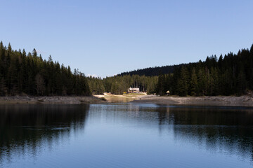A house on the shore of Black Lake in the National park Durmitor, Montenegro