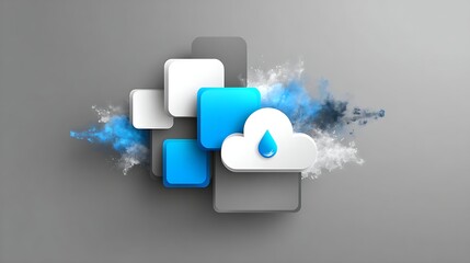 digital abstract composition featuring cloud icons and blue smoke effects.3d graphic of a creative idea symbol on a white background