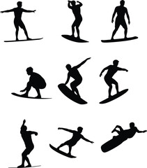 Wakeboarder silhouettes, water sports action, wakeboarding poses, extreme sport vector, aquatic adventure, dynamic motion, outdoor recreation, summer activity