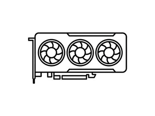 Minimalist line art vector graphic of a triple fan graphics card for eps export silhouette vector illustration white background