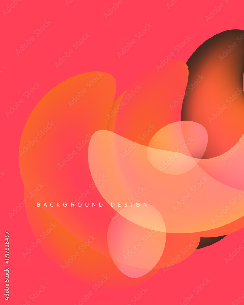 Poster abstract fluid shapes overlap, creating vibrant color gradients. pink background enhances visual dep