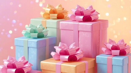 Obraz premium Pastel Gift Box Pile of Holiday Gifts 