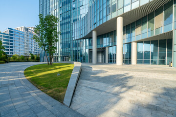 Square and modern office buildings in a business technology park