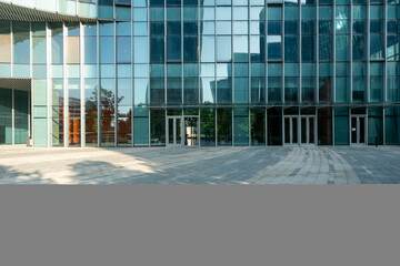 Square and modern office buildings in a business technology park