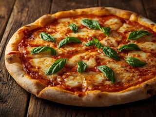 pizza on a wooden table