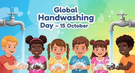 Children washing hands for global handwashing day on october 15