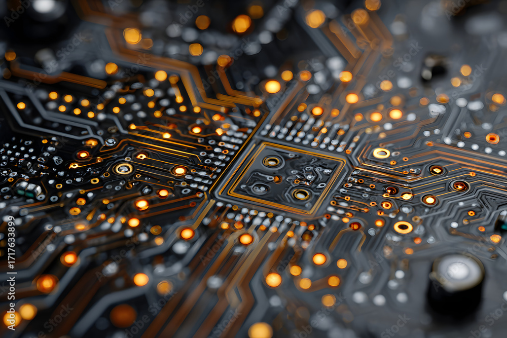 Poster computer technology image with circuit board background, ideal for various topics related to compute
