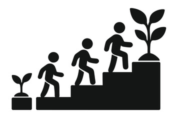 Personal growth and career development concept. Man climbing stairs to success. Metaphor for business progress, improvement, and ambition. Step-by-step evolution to achieve goals.