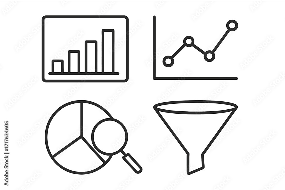 Poster data analysis icon set. linear icons for analytics, statistics, and business reports. vector chart, 