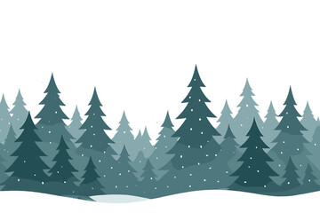 Christmas winter forest landscape background with snow. Minimal vector design with pine tree woods. Winter wonderland scenery illustration for holiday greeting card or banner.