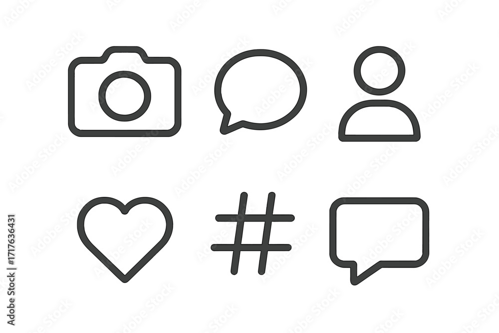 Aufkleber social media ui icon set. minimalist line art symbols for web and app interface. vector icons for li