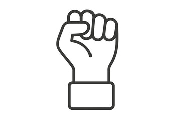 Raised fist vector icon for protest and empowerment. Thin line illustration symbolizing solidarity, activism, social justice, resistance, revolution, strength, and human rights.