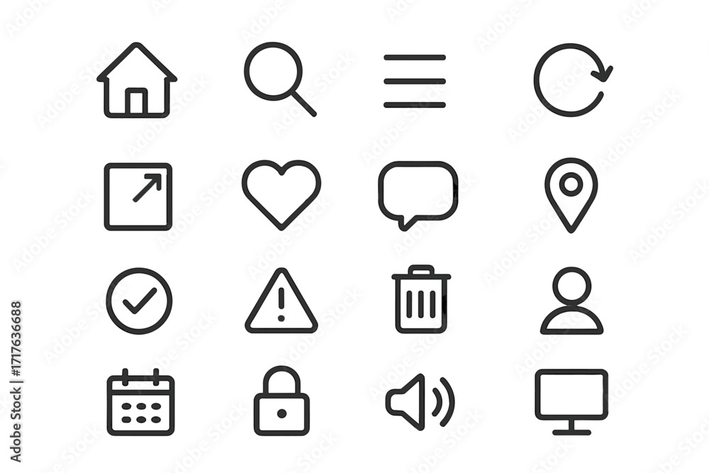 Poster minimalist line icons set for web and app design. user interface outline symbols. ui ux pictogram co