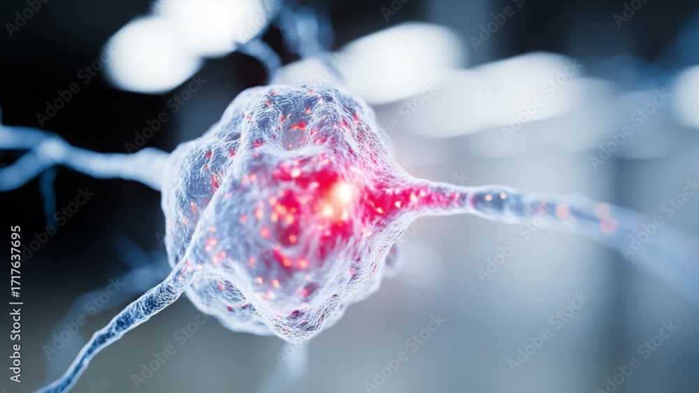 Aufkleber neural network in focus: a detailed, close-up shot showcasing a single neuron and its intricate web 