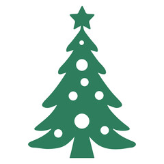 Illustration of a green christmas tree decorated with white circles and a star on a white background