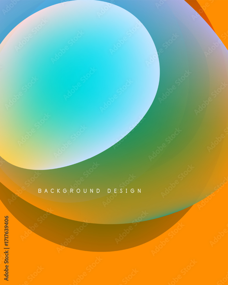 Poster abstract colorful shapes overlap. gradient hues blend, creating smooth transitions. design features 