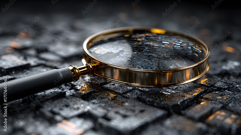 Poster it security risk assessment with magnifying glass in cyberpunk environment focused on analyzing vuln