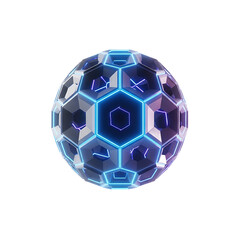Naklejka premium Futuristic Geometric Sphere with Glowing Neon Lines. Abstract 3D Polygonal Object Representing Technology, Data, or AI, Rendered on Black.