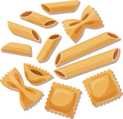 Isolated a kinds of deferent pasta vector art with white background.