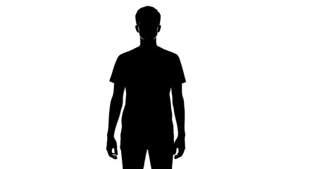 Full silhouette of a man in a t-shirt, standing against a plain white background, showcasing a simple, clean design. © Selamat
