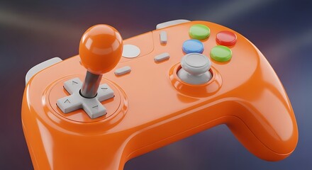 A vibrant, glossy orange  controller with a detailed design is shown.