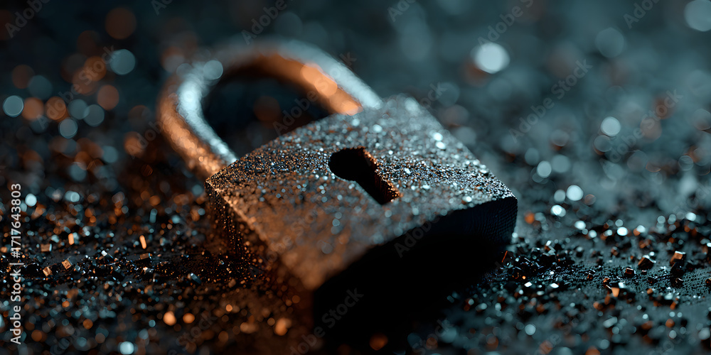 Poster the concept of cyber security, a closed padlock on a digital background. need for individuals and or