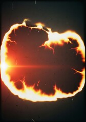 A vibrant, fiery ring of flame, encircled by a dark, smoky background, with a spotlight effect, exhibits a dramatic and dynamic visual composition.