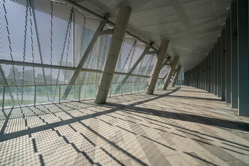 Metal grid corridors in modern office buildings