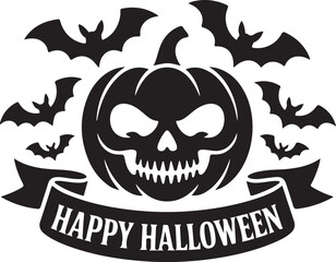 Fototapeta premium Halloween badge emblem pumpkin skull silhouette vector