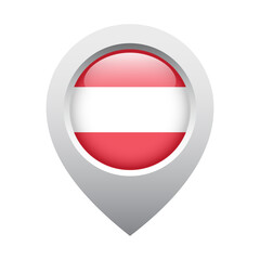 map pointer icon with glossy round flag of Austria