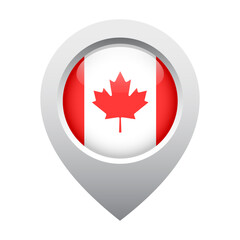 map pointer icon with glossy round flag of Canada