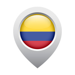 Fototapeta premium map pointer icon with glossy round flag of Colombia