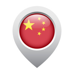 map pointer icon with glossy round flag of China