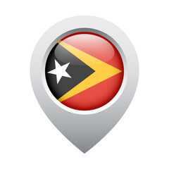 Fototapeta premium map pointer icon with glossy round flag of East Timor