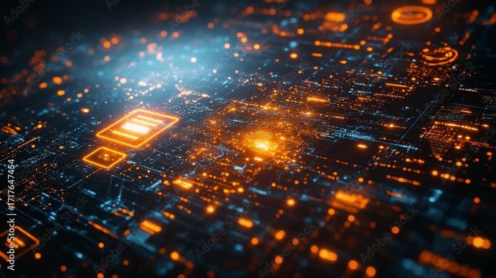 Poster digital universe: a captivating display of a futuristic circuit board, illuminated with a vibrant gl