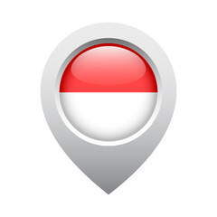 map pointer icon with glossy round flag of Indonesia