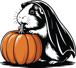 Halloween guinea pig ghost costume silhouette cute vector