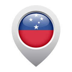 map pointer icon with glossy round flag of Samoa