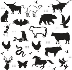 A large set of animals of the world on a light background.