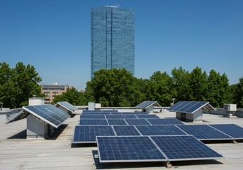 Obraz premium Solar Panel Array on Building Rooftop