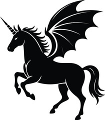 Halloween unicorn bat wings silhouette vector