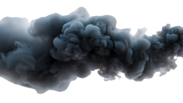 Dramatic storm cloud formation with depth and texture isolated on black background