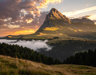 Fototapeta premium Dramatic Mountain Peak at Sunrise