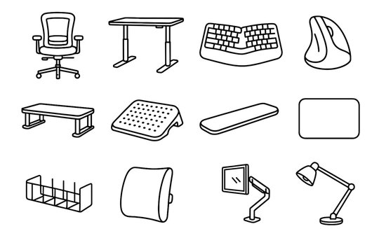 Ergonomic icons desk rest icon vector mat tray keyboard monitor adjustable
