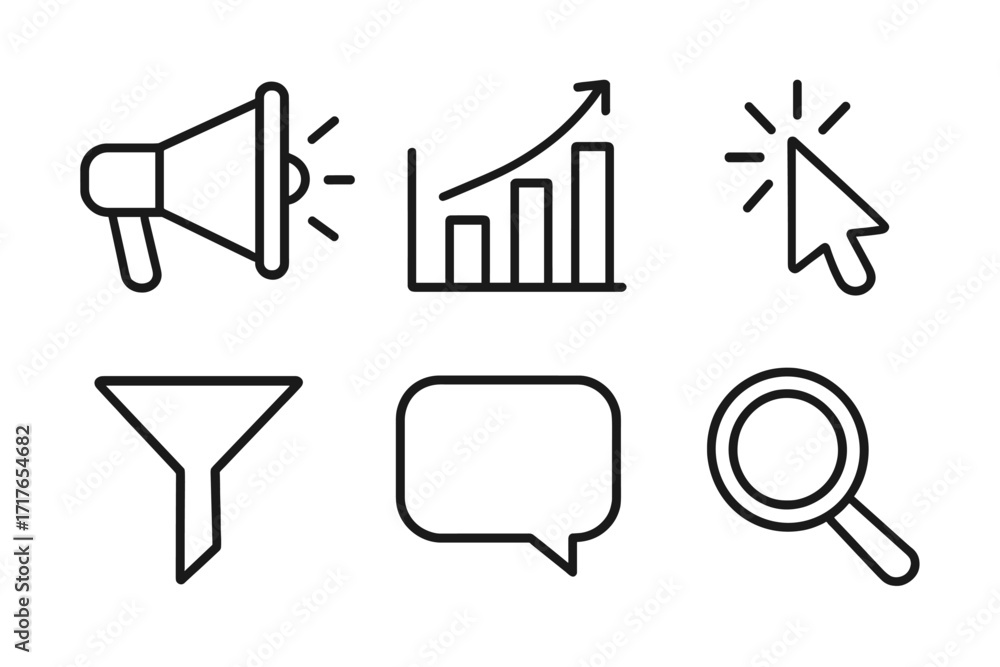 Poster digital marketing thin line icon set. vector symbols for web and app design. megaphone for promotion