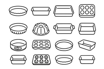 Madeleine tin pans tray cake muffin dish square icons icon baking vector