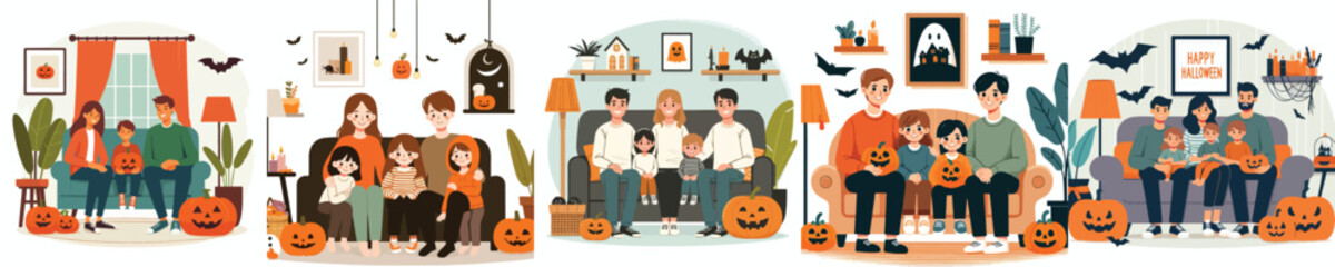 vector of a family gathering to celebrate Halloween