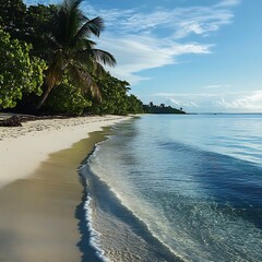 Tropical beach sunrise with golden sandy coast high resolution picture