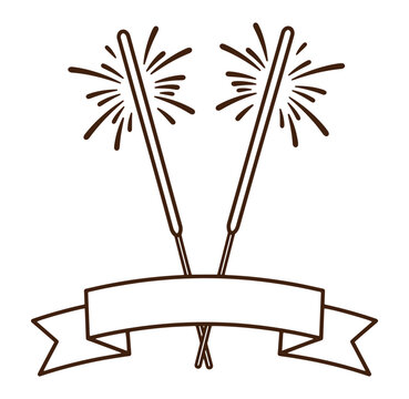 sparklers with banner outline clip art preview